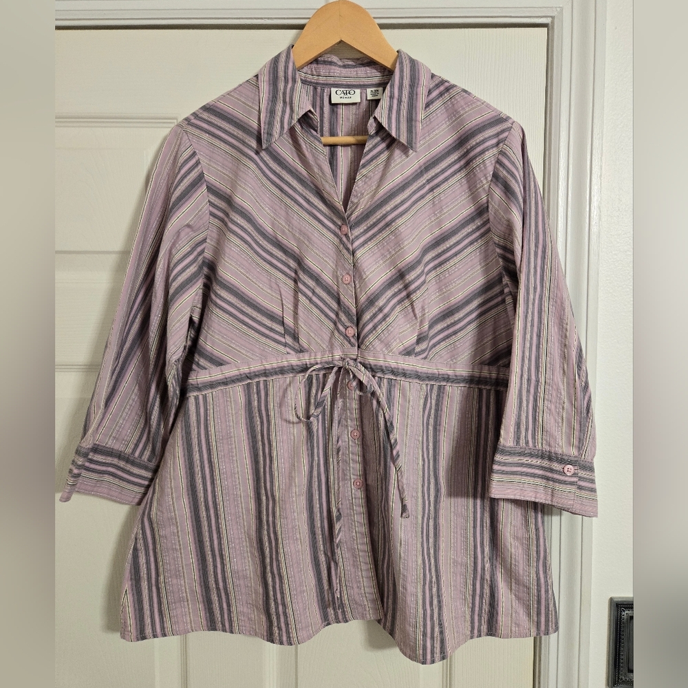 Cato tie waist blouse pink and grey button front size 14/16 W
